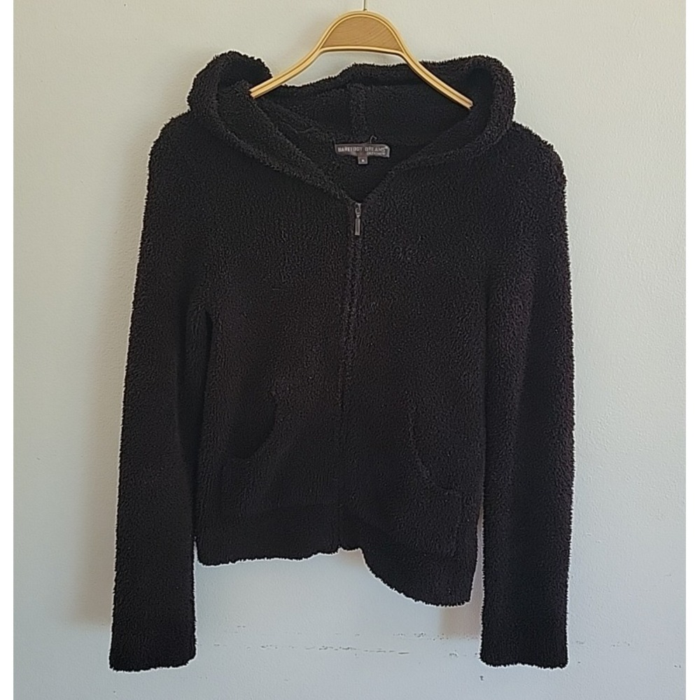 Barefoot Dreams Cozy Chic Full Zip Hoodie Medium Black‎ Casual Lounge Minimalist